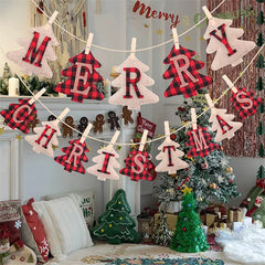 2024 New Christmas English Christmas Tree Hemp Party Festival Decoration Christmas Banner Hanging Decorations