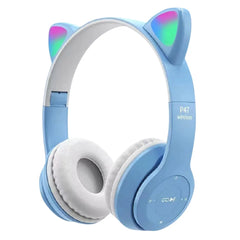 Wireless Headphones Cat Ear Gaming Headset Glow Light Bluetooth-Compatible Helmets Cute Over-Ear Headsets for Kids and Adult