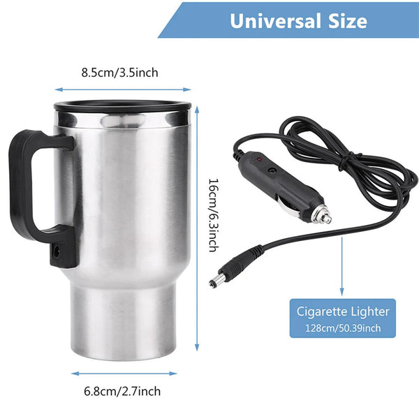 Camping Travel Kettle Water Coffee Milk Thermal Mug Vehicle Heating Cup Electric Heating Car Kettle 12V 450ml Stainless Steel