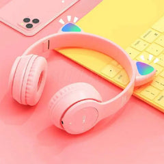 Wireless Headphones Cat Ear Gaming Headset Glow Light Bluetooth-Compatible Helmets Cute Over-Ear Headsets for Kids and Adult