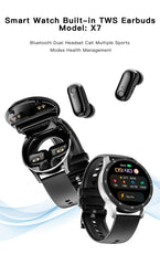 GEJIAN X7 Headset Smart Watch TWS Two In One Wireless Bluetooth Dual Headset Call Health Monitor Sport Music Smartwatch 2023 New