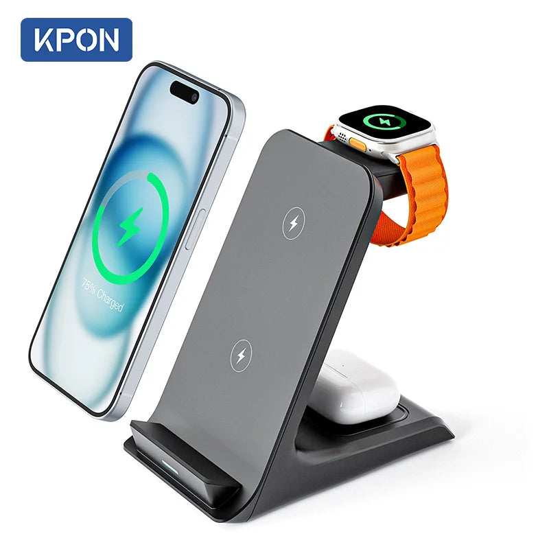 KPON 3 in 1 Wireless Charger Stand Fast Charging Station Dock For iPhone 16/15/14/13 Pro Max Apple iWatch 9/8/7/6/5 Airpods 3/2