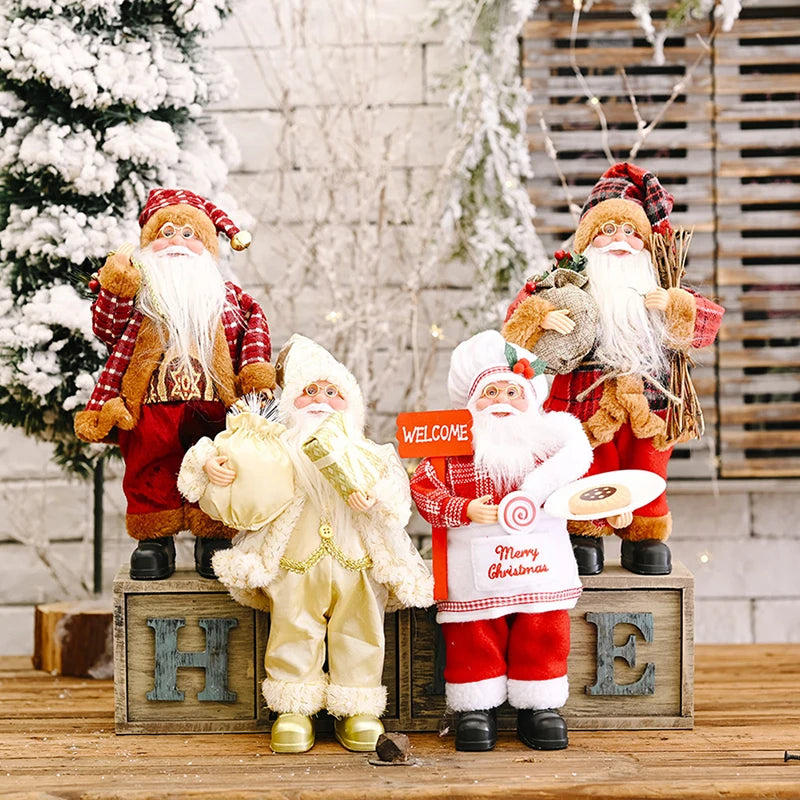 Christmas Santa Claus Toy With Gift Bag Stand Santa Claus Decor Resin Mini Holding Presents Home Navidad Party Ornaments 2024