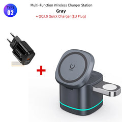 3 in 1 Transparent Magnetic 15W Wireless Charger Charger Stand For iPhone 14 13 12 ProMax Airpod Pro Watch 8 SE Charging Station