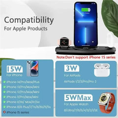 Foldable Wireless Charger Stand 3 in 1 for iPhone 16 15 14 13 Pro Max iWatch 8 7 Airpods Fast Charging Phone Holder Dock Station