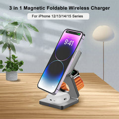 Wireless Charger 3 in 1 Foldable Magnetic Wireless Charging Station for iPhone 15 14 13 12 Pro Max Apple Watch 8 9 Charger