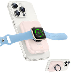 RORRY 3 In 1 Portable Wireless Charger for Apple Watch Airpods Pro Compact 5000mAh Power Bank with Ring Stand Charge for iPhone