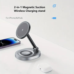 2 In 1 Magnetic Wireless Charger Stand Pad For iPhone 15 14 13 12 11 Pro Max 11 X Apple Watch Airpods Fast Charging Dock Station