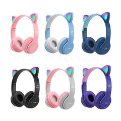 Wireless Headphones Cat Ear Gaming Headset Glow Light Bluetooth-Compatible Helmets Cute Over-Ear Headsets for Kids and Adult