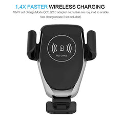 10W Qi Fast Wireless Car Charger with Auto-Clamping Mount for Windshield, Dashboard, and Vent, Convenient Phone Holder