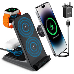 KPON 3 in 1 Wireless Charger Stand Fast Charging Station Dock For iPhone 16/15/14/13 Pro Max Apple iWatch 9/8/7/6/5 Airpods 3/2