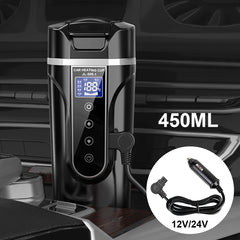 Portable LCD Display 450ML Water Warmer Bottle Stainless Steel Heat Preservation Car Heating Cup Electric Kettle 12V/24V