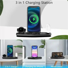 Foldable Wireless Charger Stand 3 in 1 for iPhone 16 15 14 13 Pro Max iWatch 8 7 Airpods Fast Charging Phone Holder Dock Station