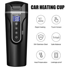 Portable LCD Display 450ML Water Warmer Bottle Stainless Steel Heat Preservation Car Heating Cup Electric Kettle 12V/24V