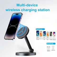 2 In 1 Magnetic Wireless Charger Stand Pad For iPhone 15 14 13 12 11 Pro Max 11 X Apple Watch Airpods Fast Charging Dock Station