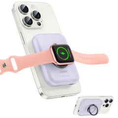 RORRY 3 In 1 Portable Wireless Charger for Apple Watch Airpods Pro Compact 5000mAh Power Bank with Ring Stand Charge for iPhone