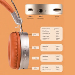 HIFI Retro Wireless Headset Foldable Over Ear Wireless Headphones 80s 90s Brown Retro Headphone Outdoor Mp3