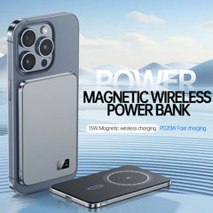 3 in 1 Power Bank For MagSafe,Thin Magnetic Wireless Powerbank 20W Portable External Battery For Apple Watch  iPhone 16 15 14 13