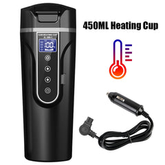 Portable LCD Display 450ML Water Warmer Bottle Stainless Steel Heat Preservation Car Heating Cup Electric Kettle 12V/24V