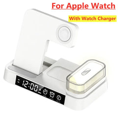 30W 3 In 1 Wireless Charger Stand Pad Alarm Clock Night Light Fast Charging Station Dock for iPhone Samsung Galaxy Watch IWatch