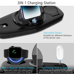 Foldable Wireless Charger Stand 3 in 1 for iPhone 16 15 14 13 Pro Max iWatch 8 7 Airpods Fast Charging Phone Holder Dock Station