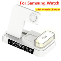 30W 3 In 1 Wireless Charger Stand Pad Alarm Clock Night Light Fast Charging Station Dock for iPhone Samsung Galaxy Watch IWatch