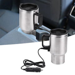 Camping Travel Kettle Water Coffee Milk Thermal Mug Vehicle Heating Cup Electric Heating Car Kettle 12V 450ml Stainless Steel