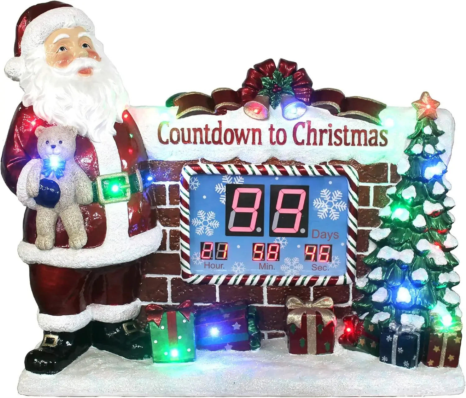 Santa Claus Countdown Clock 2024 Christmas Decoration  Christmas 18 multi-color LED lights   water-resistant holiday statue