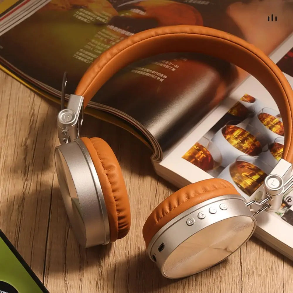 HIFI Retro Wireless Headset Foldable Over Ear Wireless Headphones 80s 90s Brown Retro Headphone Outdoor Mp3